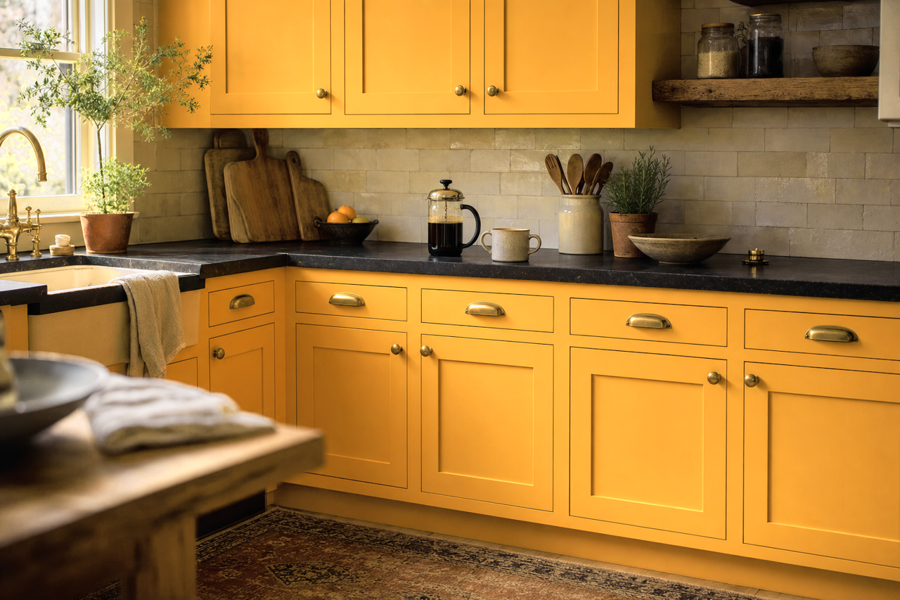Brittlebush by Sherwin-Williams on cabinets