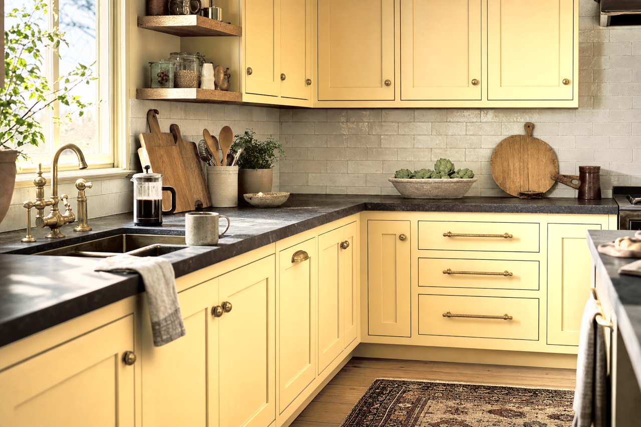 Lantern Light by Sherwin-Williams on cabinets
