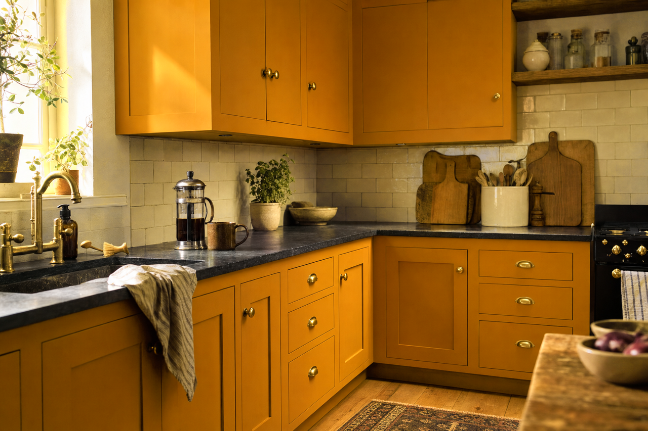 Auric by Sherwin-Williams on cabinets