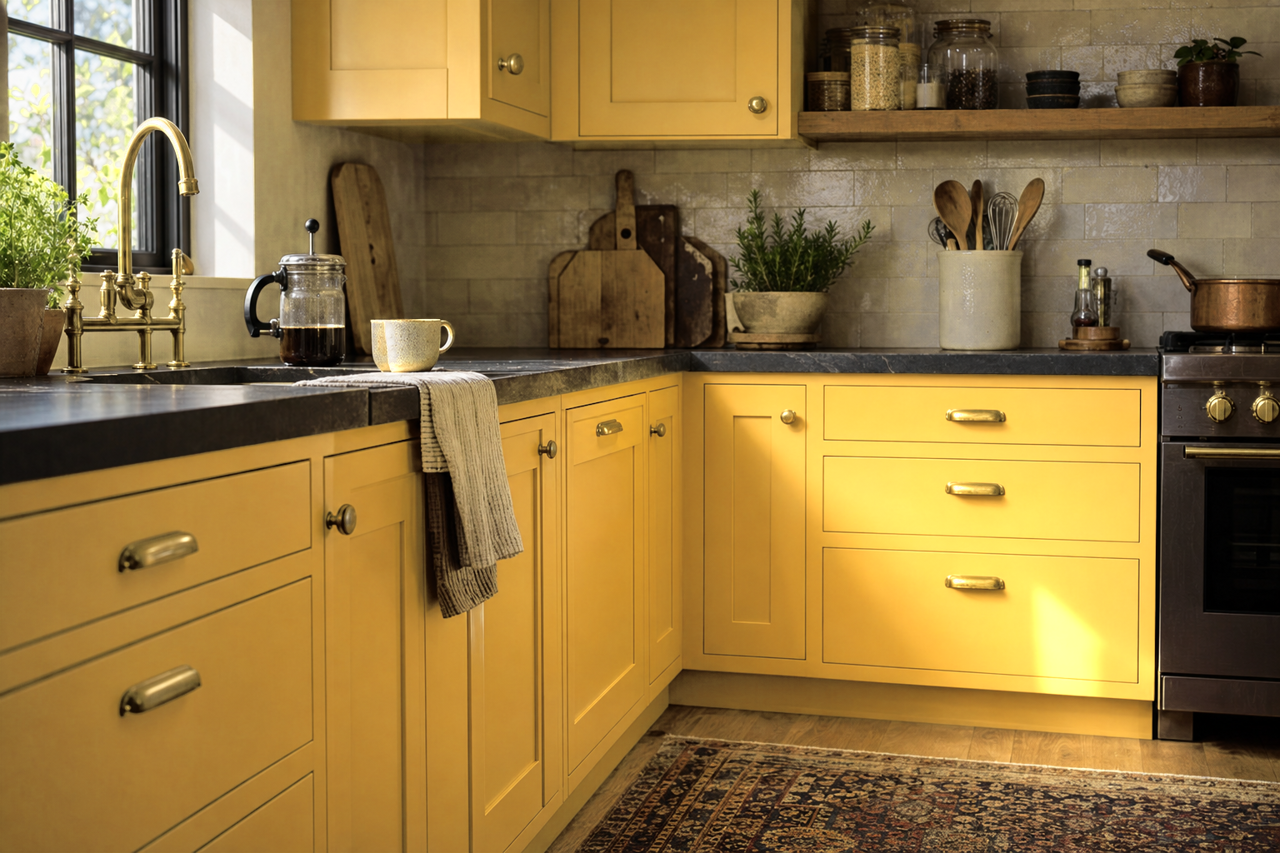 Quilt Gold by Sherwin-Williams on cabinets