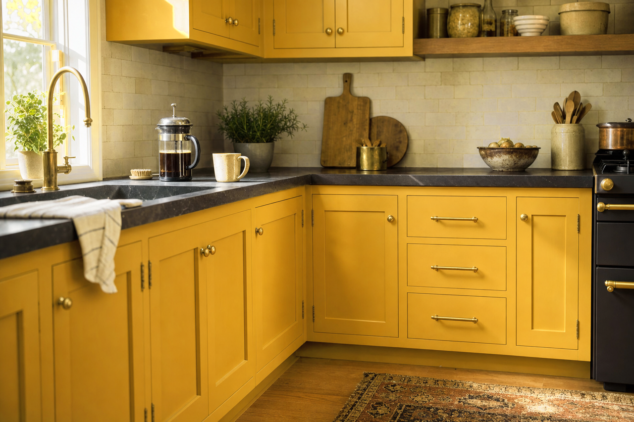 Kingdom Gold by Sherwin-Williams on cabinets
