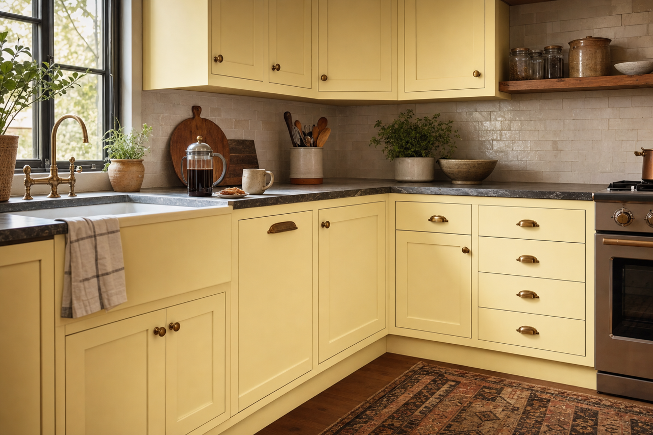 Daybreak by Sherwin-Williams on cabinets