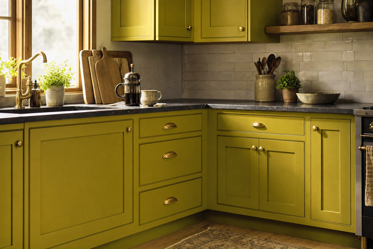 Offbeat Green by Sherwin-Williams on cabinets