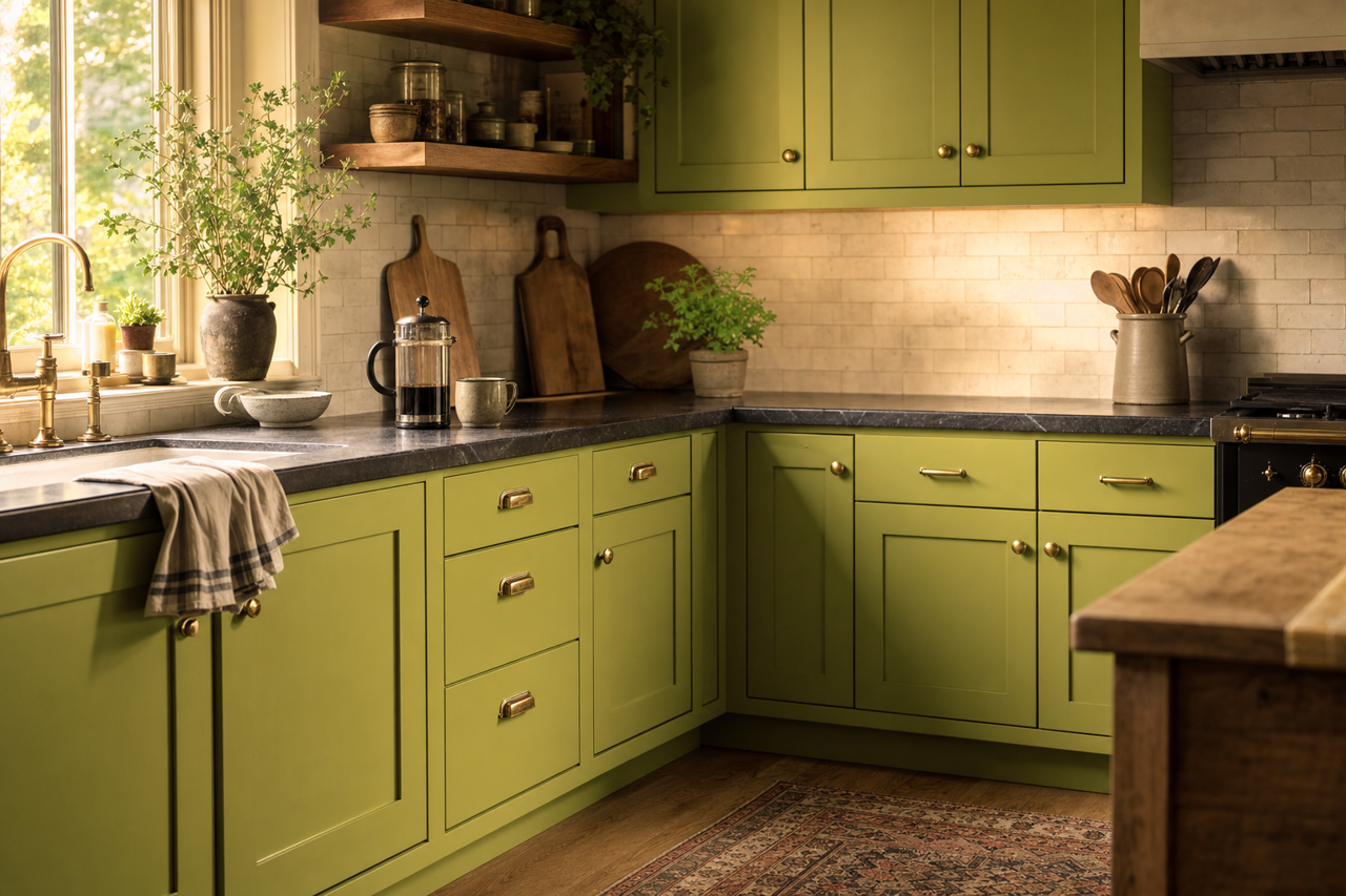 Luau Green by Sherwin-Williams on cabinets