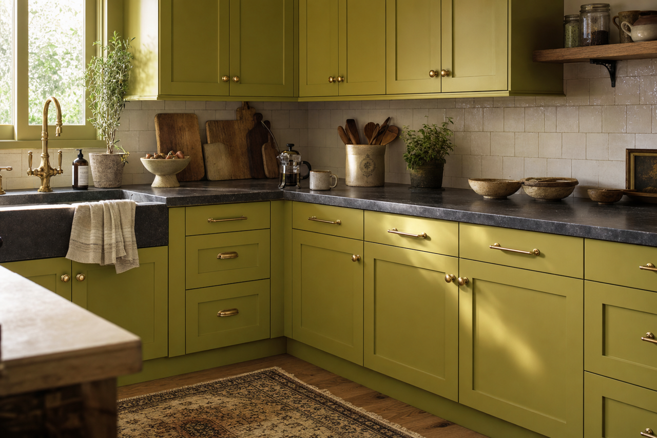 Verdant by Sherwin-Williams on cabinets