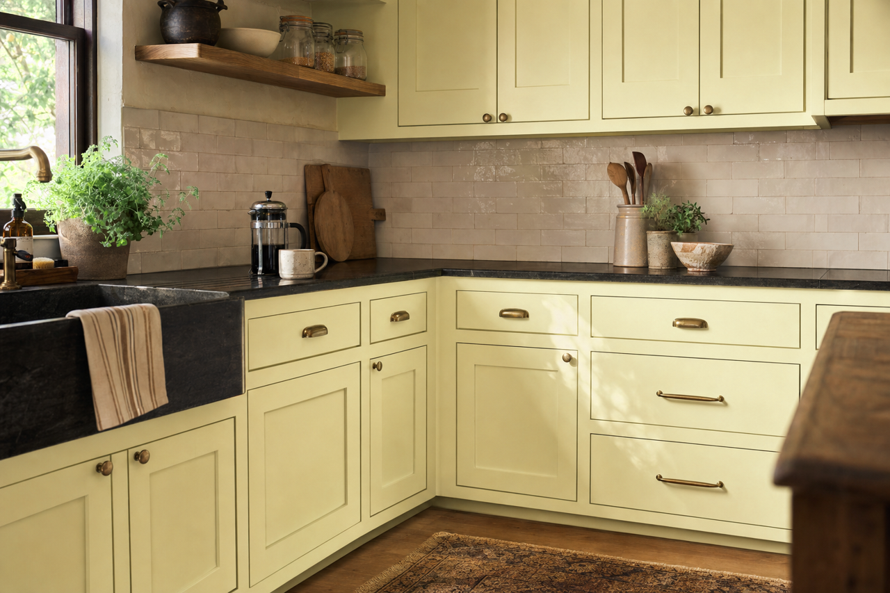 Lime Granita by Sherwin-Williams on cabinets
