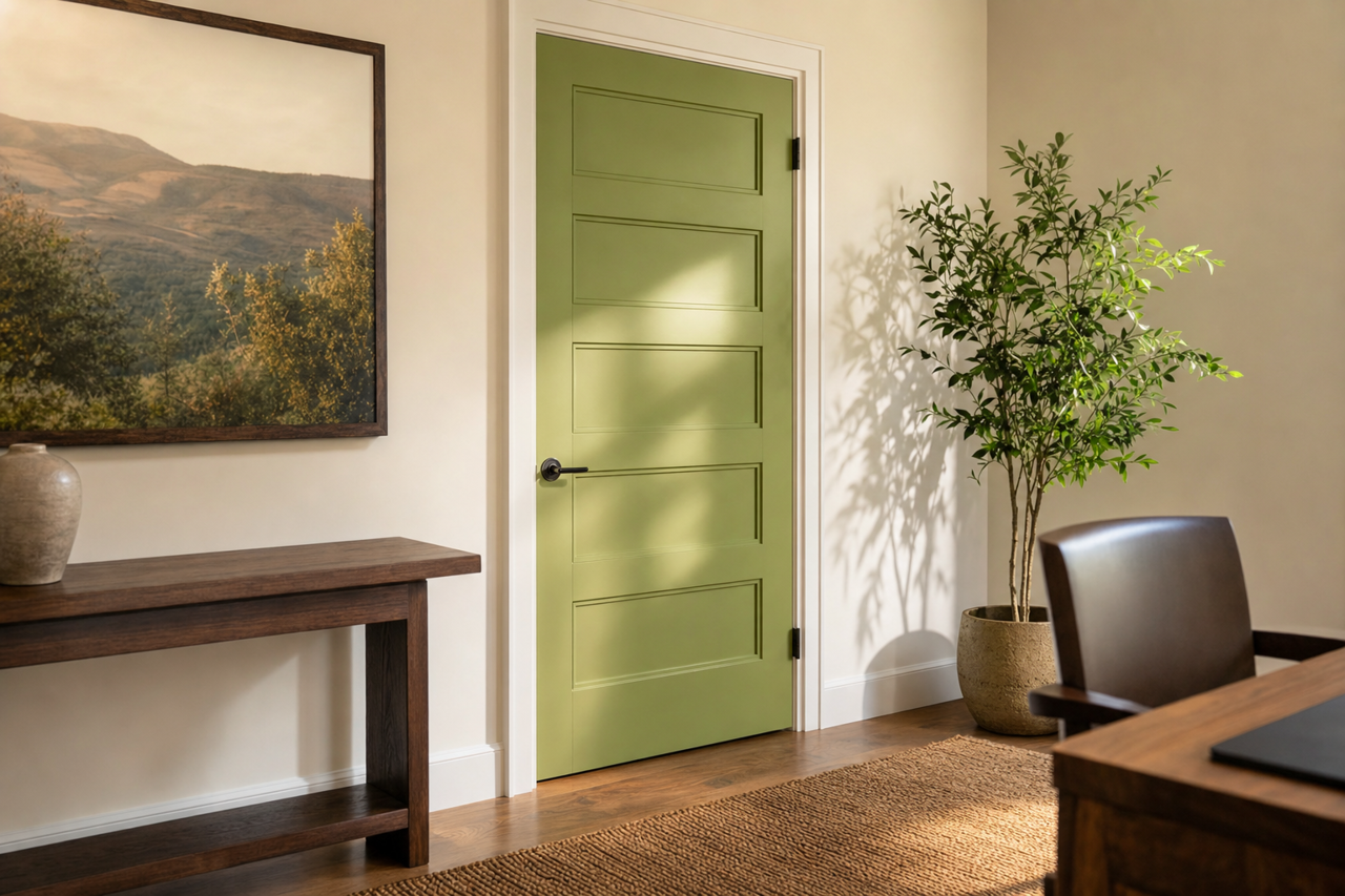 Overt Green by Sherwin-Williams on interior-doors