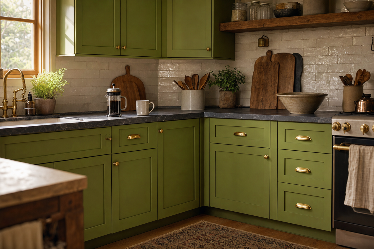 Paradise by Sherwin-Williams on cabinets