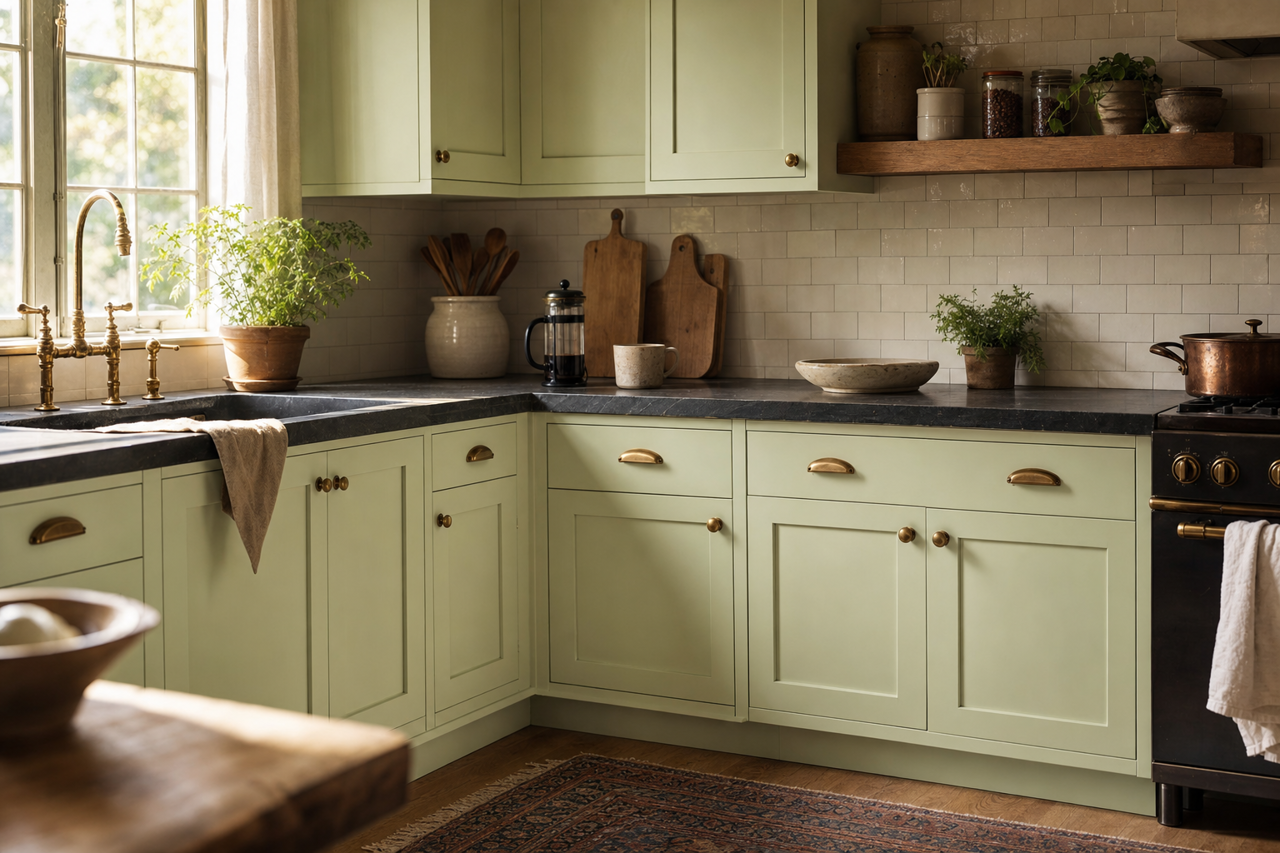 Cucumber by Sherwin-Williams on cabinets