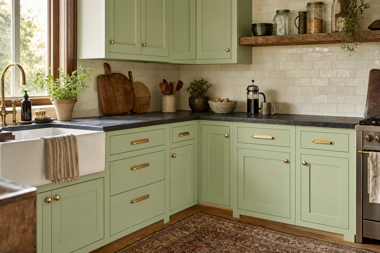 Jardin by Sherwin-Williams on cabinets