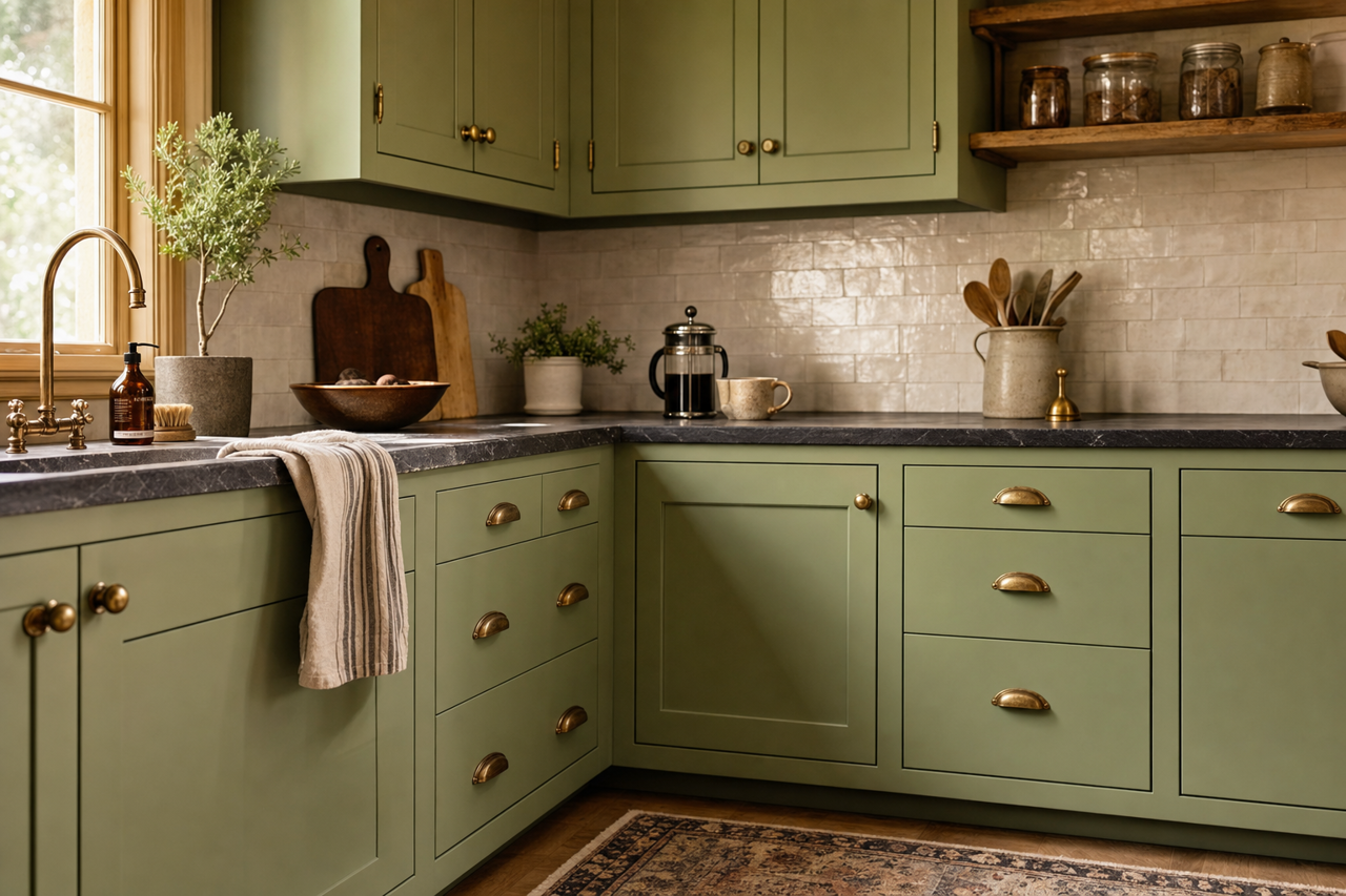 Pickle by Sherwin-Williams on cabinets