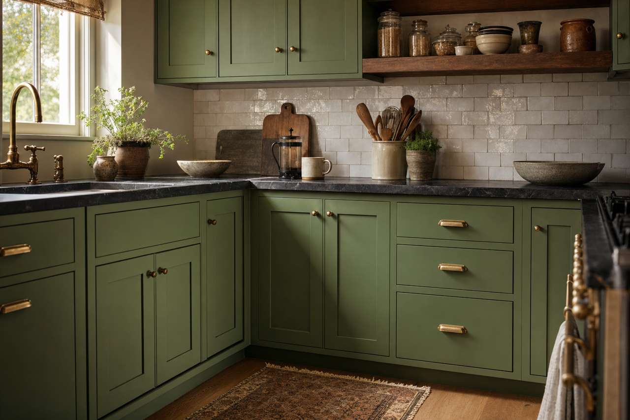 Talipot Palm by Sherwin-Williams on cabinets