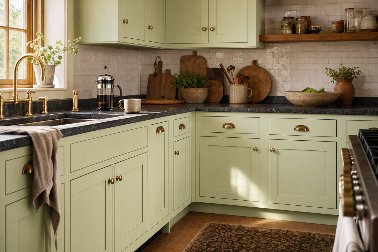 Romaine by Sherwin-Williams on cabinets