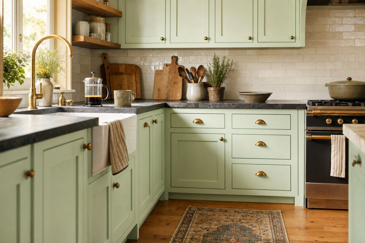 Jocular Green by Sherwin-Williams on cabinets