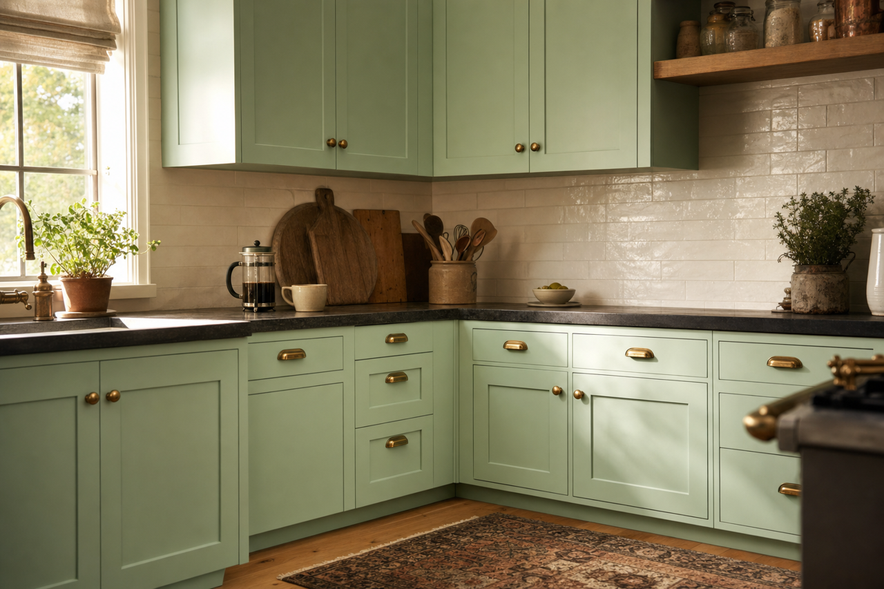 Kiwi by Sherwin-Williams on cabinets