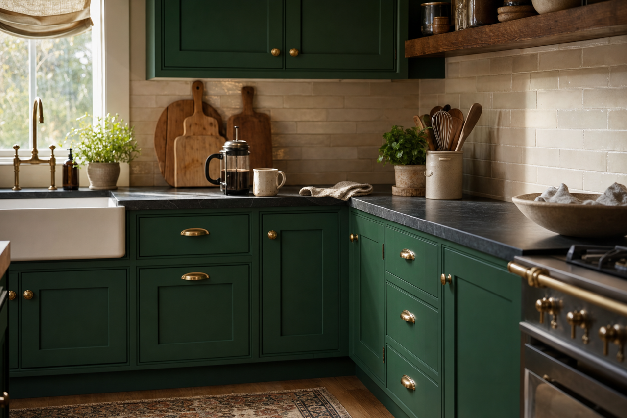 Derbyshire by Sherwin-Williams on cabinets