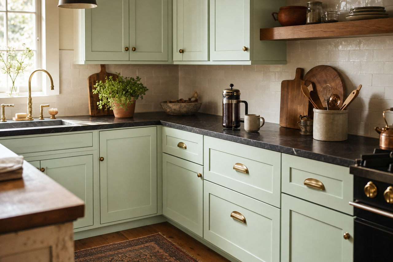 Mint Condition by Sherwin-Williams on cabinets