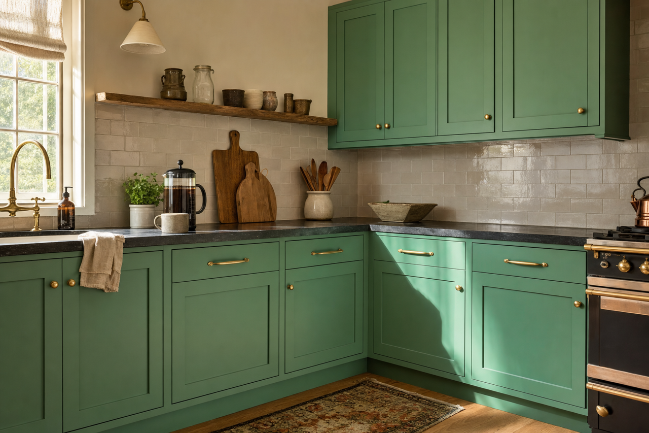 Julep by Sherwin-Williams on cabinets