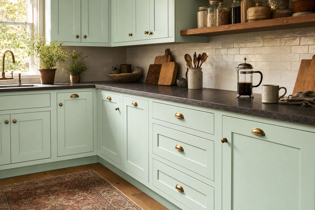 Embellished Blue by Sherwin-Williams on cabinets