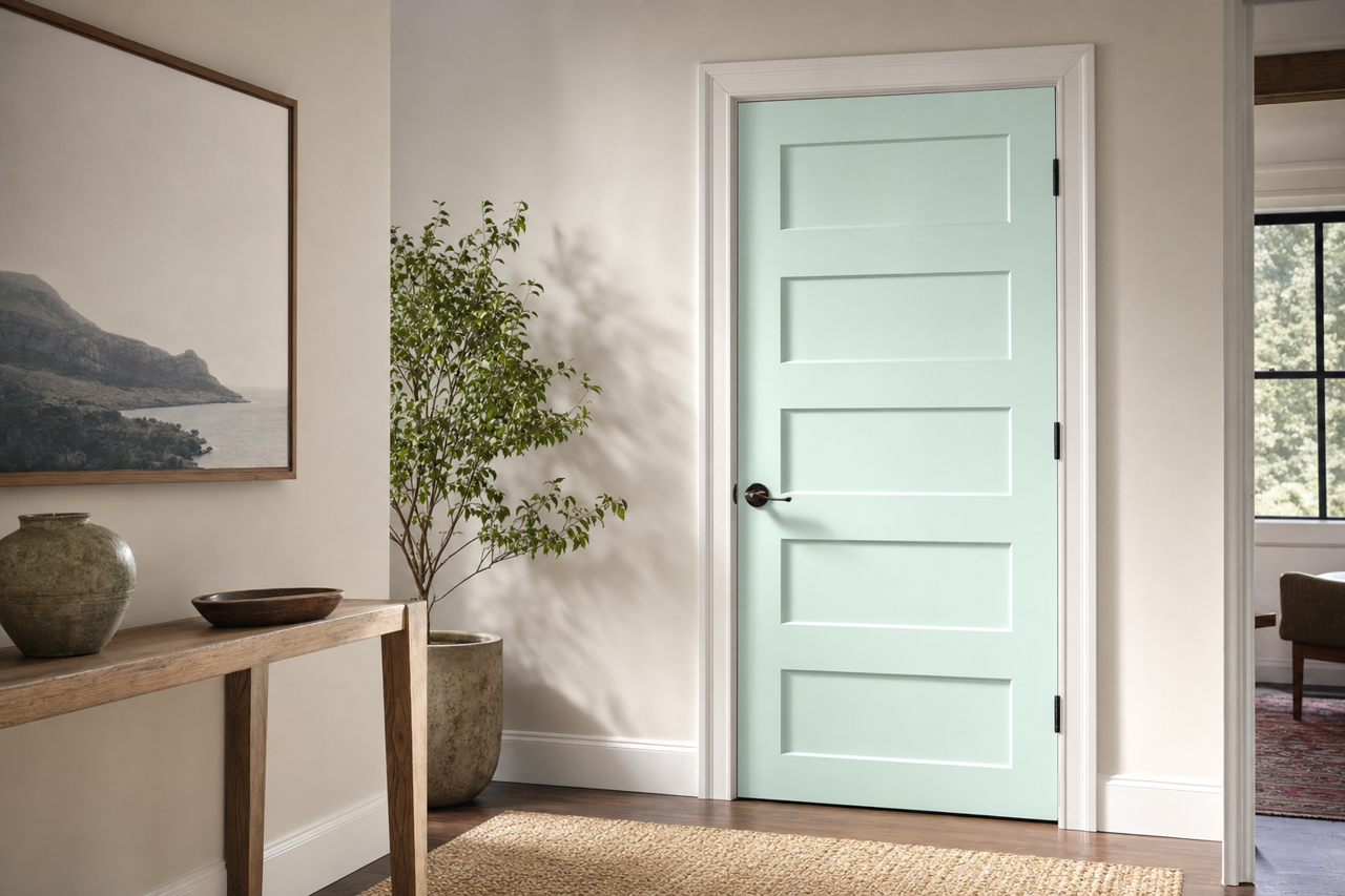 Embellished Blue by Sherwin-Williams on interior-doors