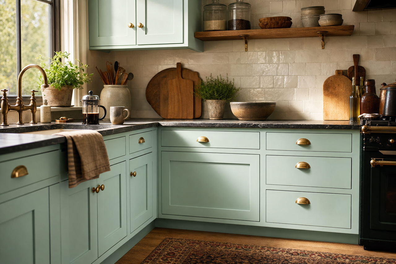 Waterfall by Sherwin-Williams on cabinets