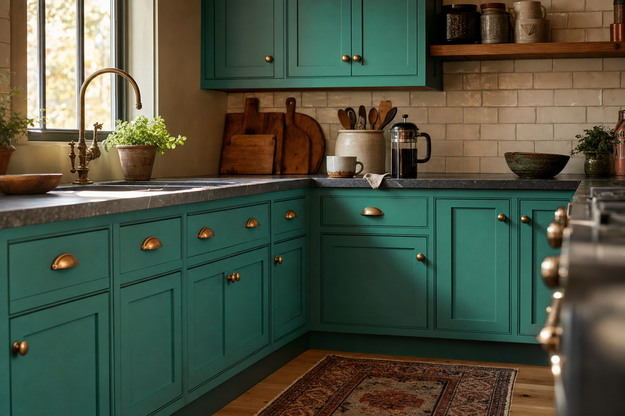 Ionian by Sherwin-Williams on cabinets