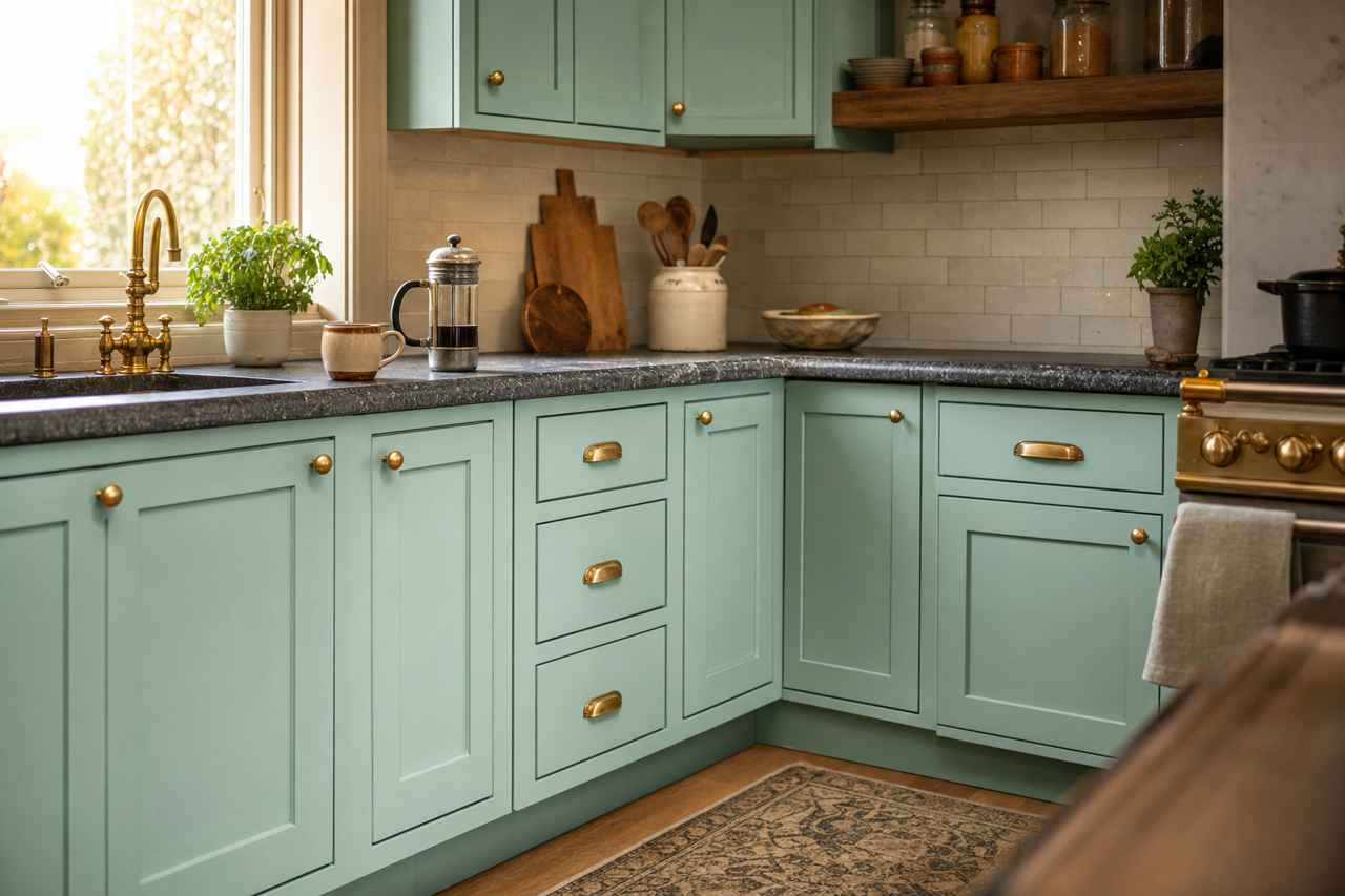 Aqueduct by Sherwin-Williams on cabinets