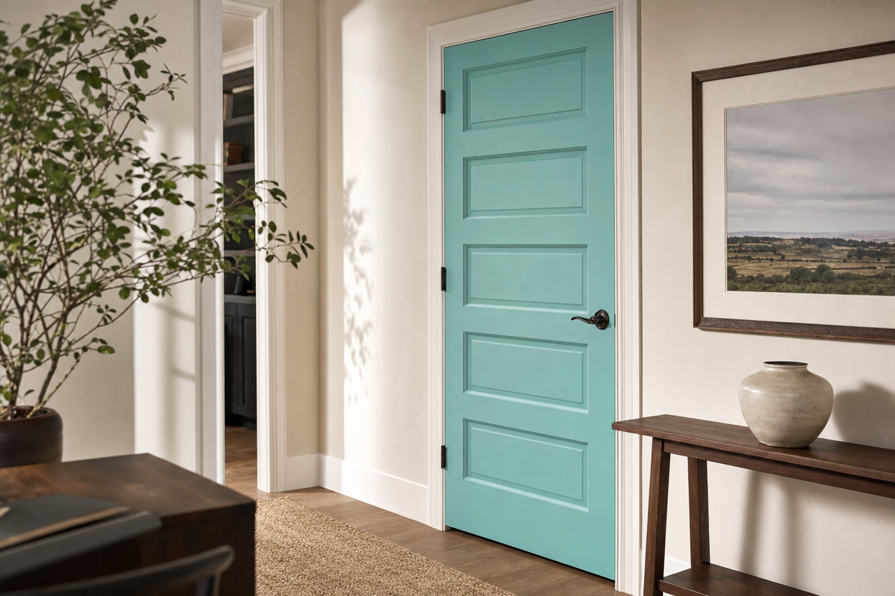 Cooled Blue by Sherwin-Williams on interior-doors