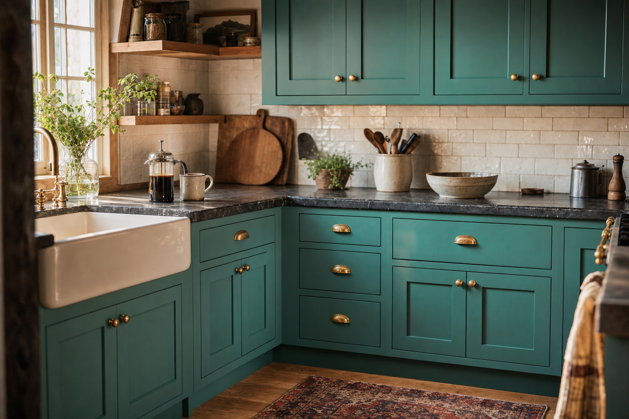 Thermal Spring by Sherwin-Williams on cabinets