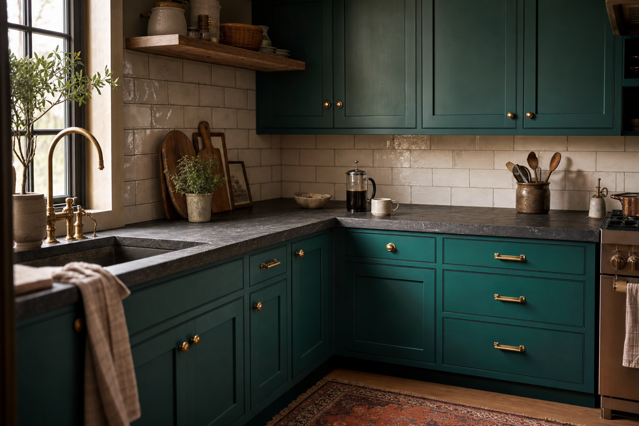 Poseidon by Sherwin-Williams on cabinets
