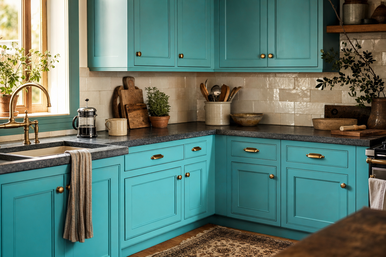 Aquarium by Sherwin-Williams on cabinets