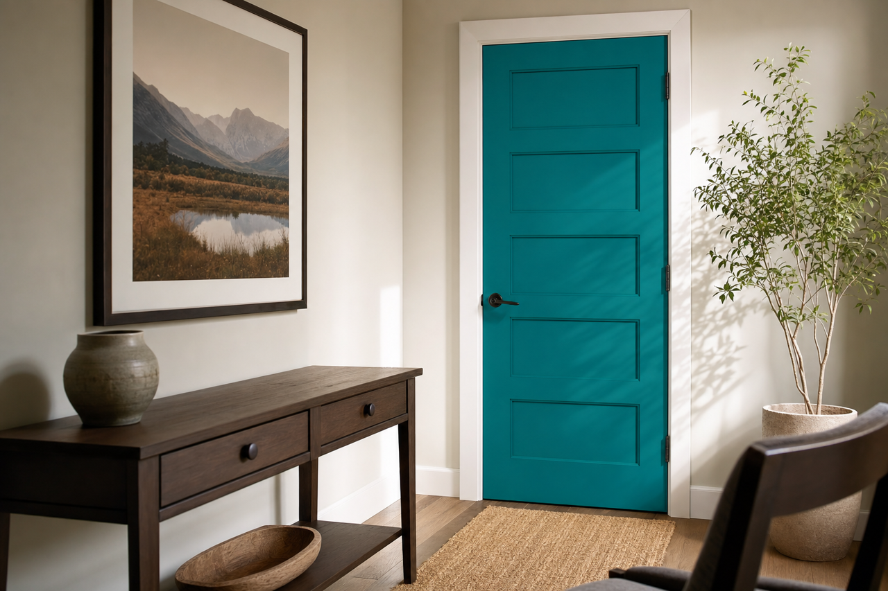 Maxi Teal by Sherwin-Williams on interior-doors