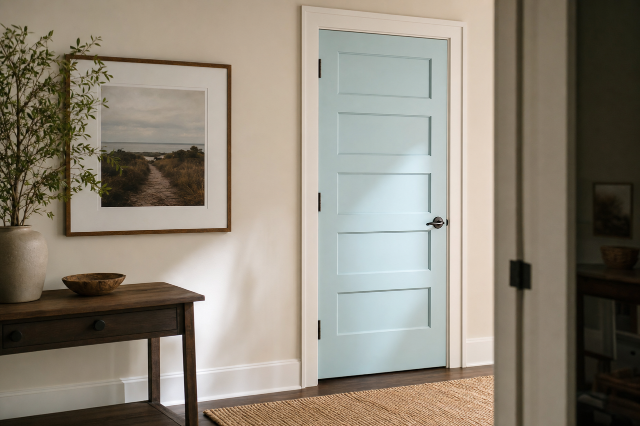 Bathe Blue by Sherwin-Williams on interior-doors