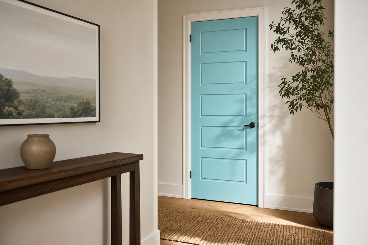Rapture Blue by Sherwin-Williams on interior-doors