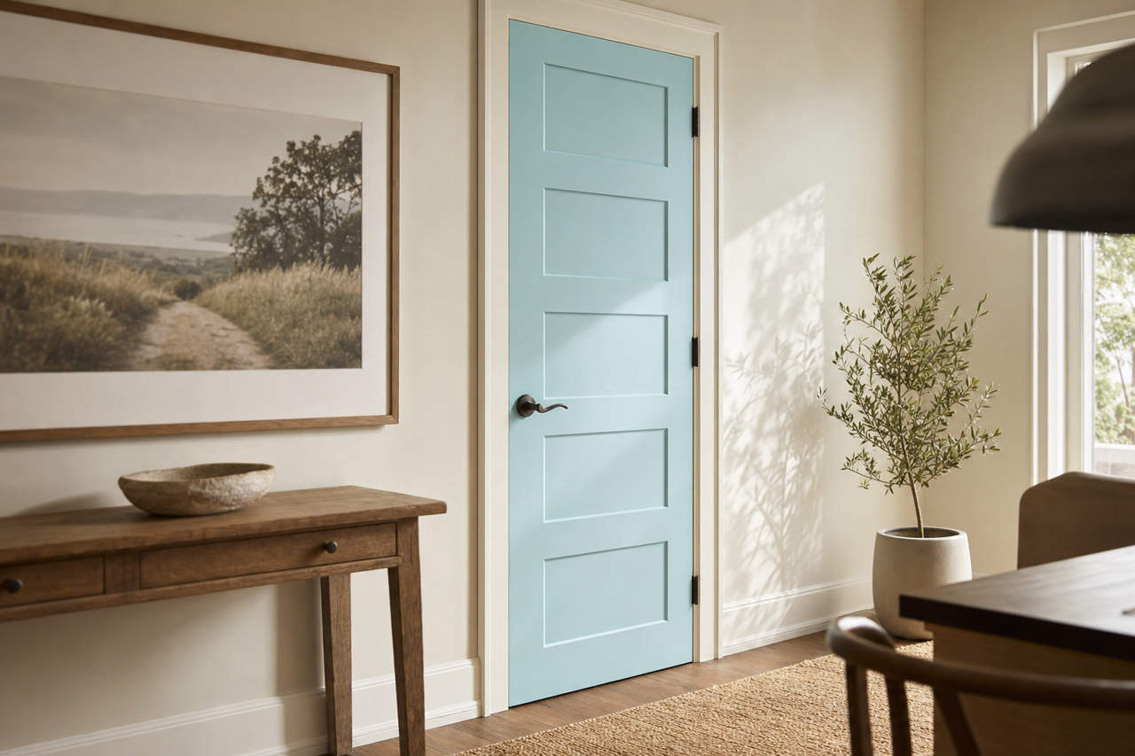 Liquid Blue by Sherwin-Williams on interior-doors