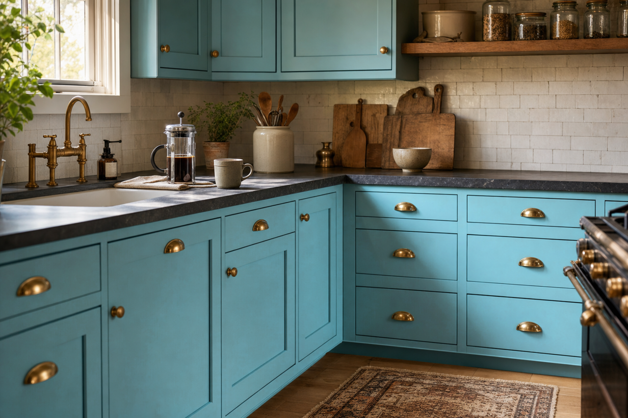 Nautilus by Sherwin-Williams on cabinets