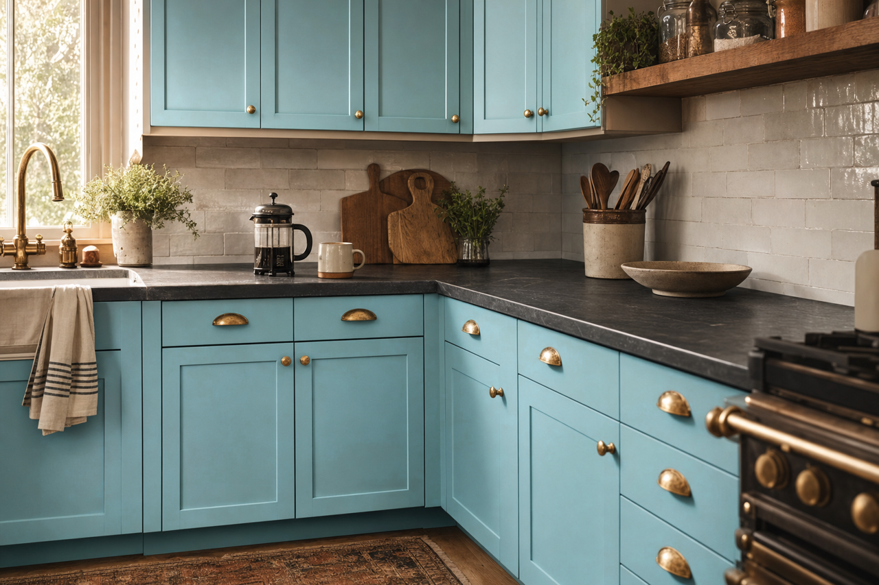 Cloudless by Sherwin-Williams on cabinets