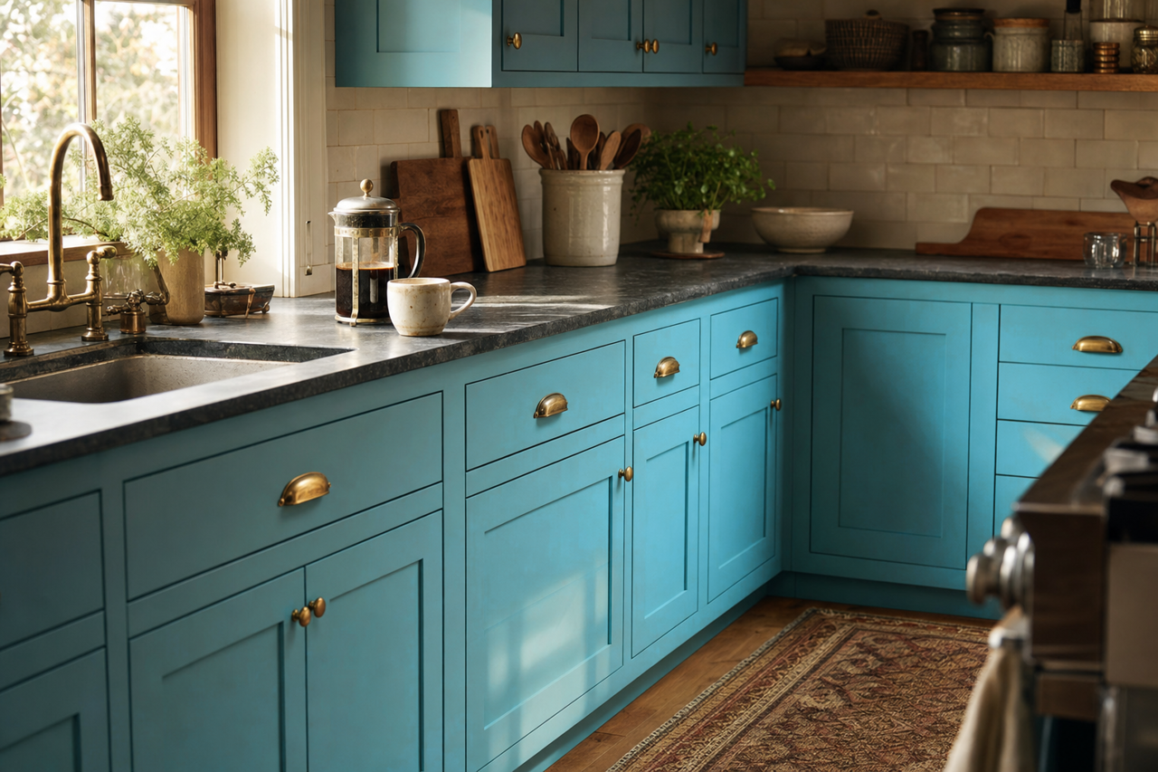 Fountain by Sherwin-Williams on cabinets