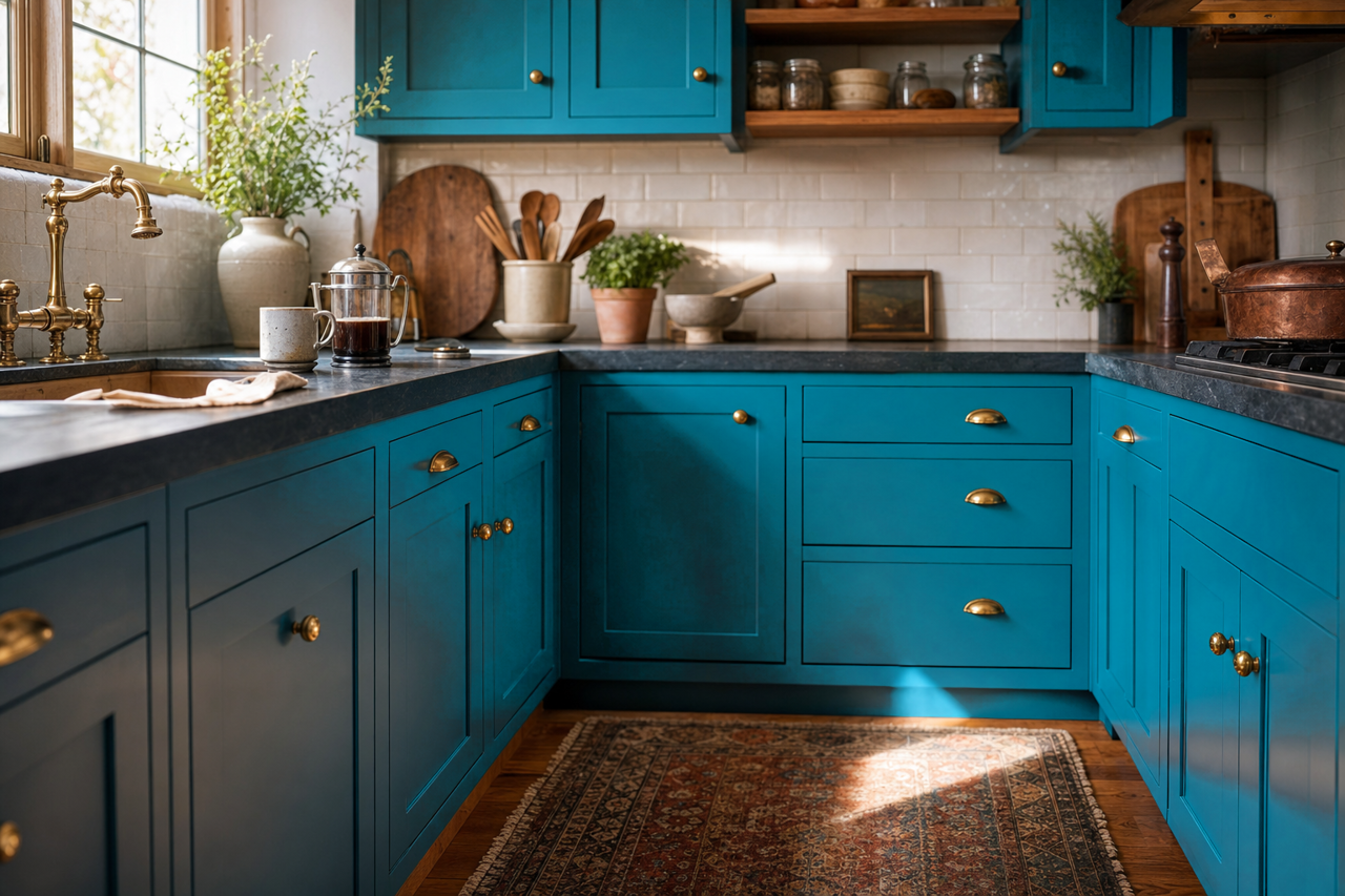 Blue Mosque by Sherwin-Williams on cabinets