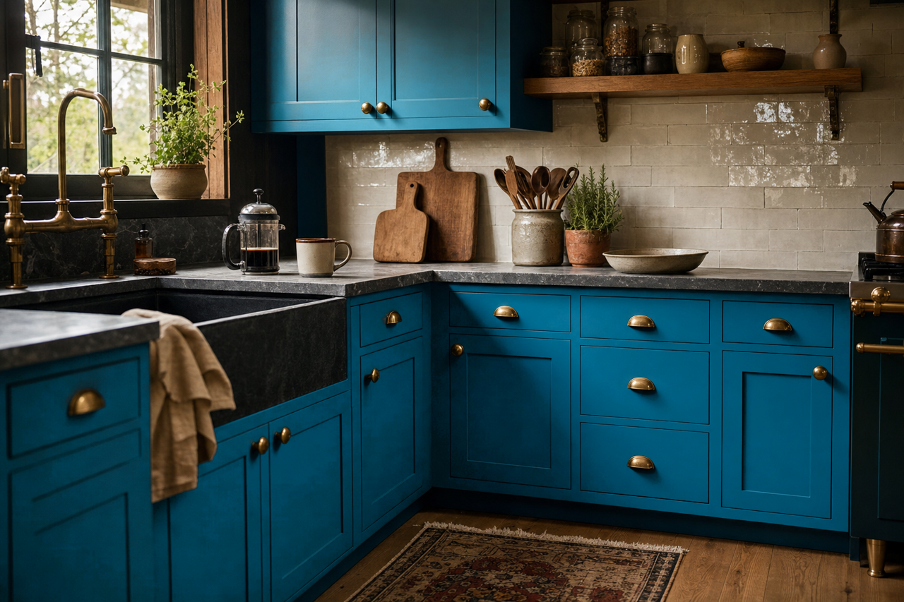 Adriatic Sea by Sherwin-Williams on cabinets