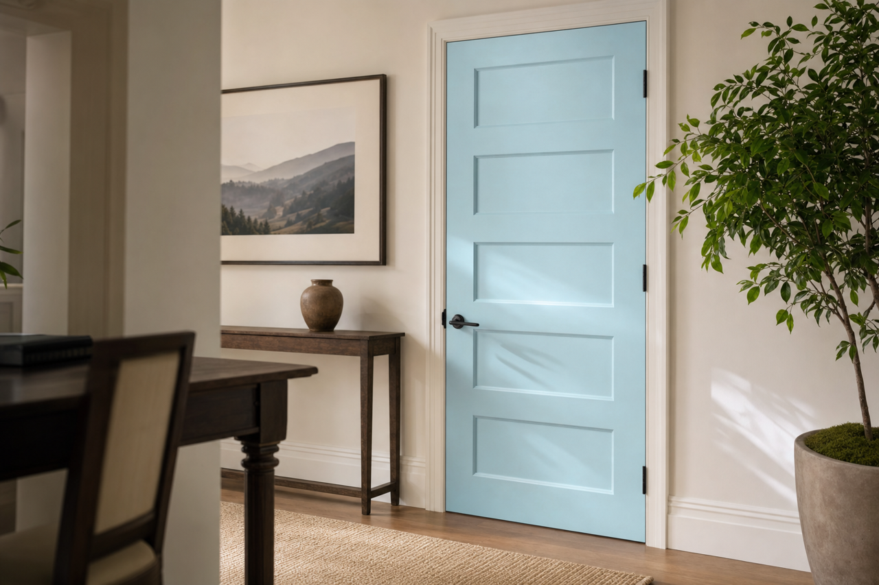 Minor Blue by Sherwin-Williams on interior-doors