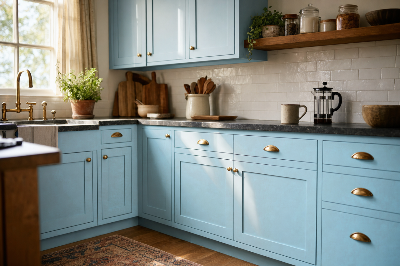 Bluebell by Sherwin-Williams on cabinets