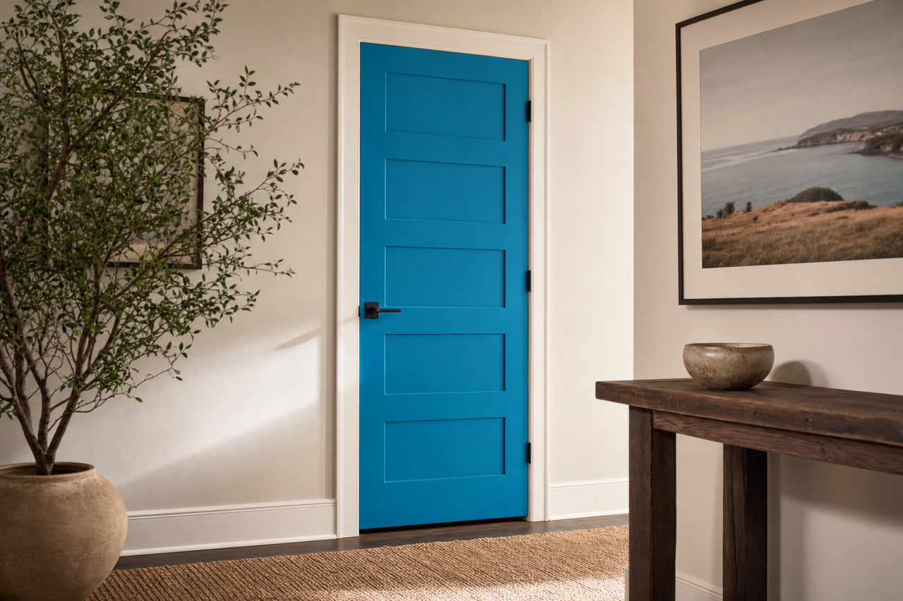 Blue Plate by Sherwin-Williams on interior-doors