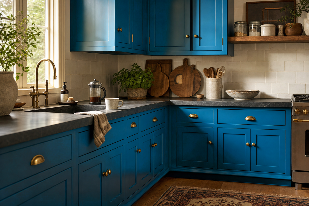 Jay Blue by Sherwin-Williams on cabinets
