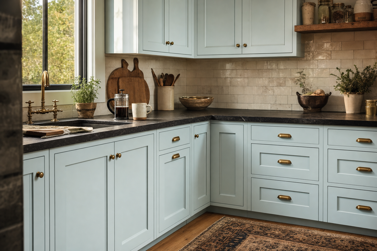 Iceberg by Sherwin-Williams on cabinets