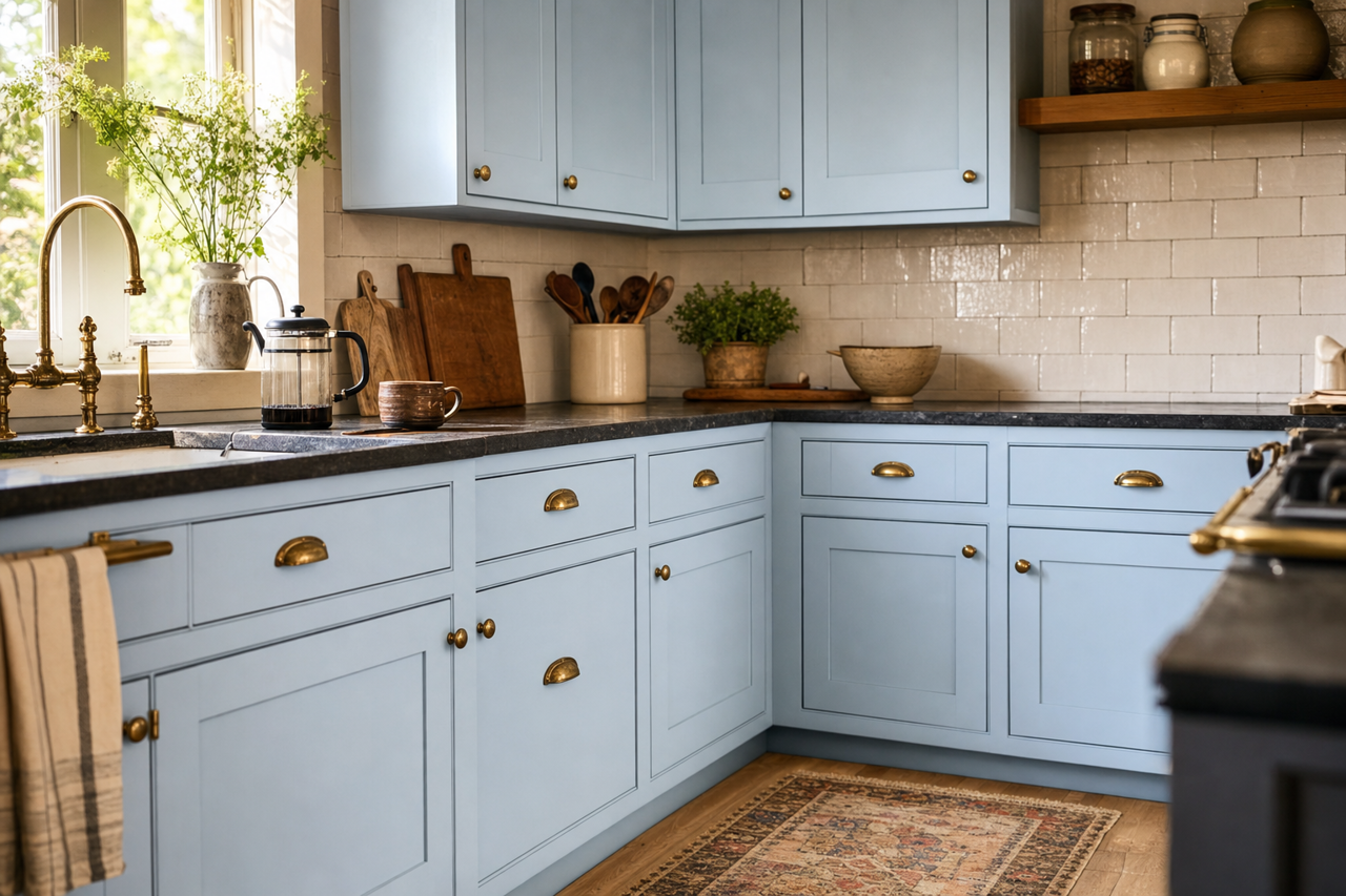 Wondrous Blue by Sherwin-Williams on cabinets