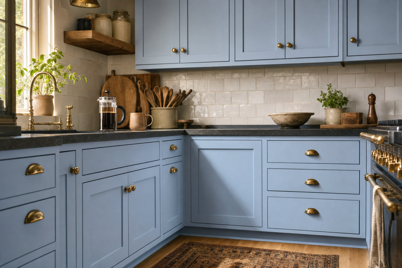 Celestial by Sherwin-Williams on cabinets