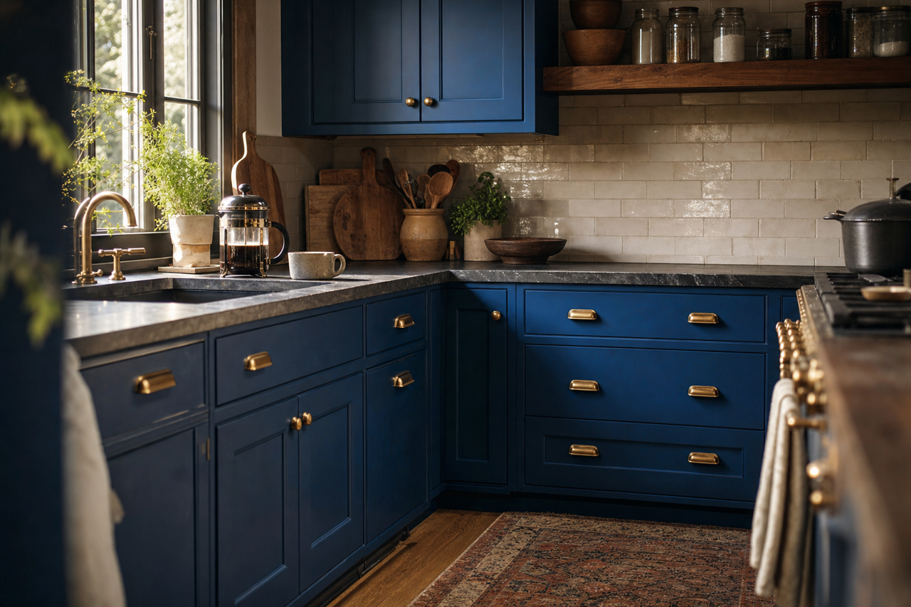 Honorable Blue by Sherwin-Williams on cabinets