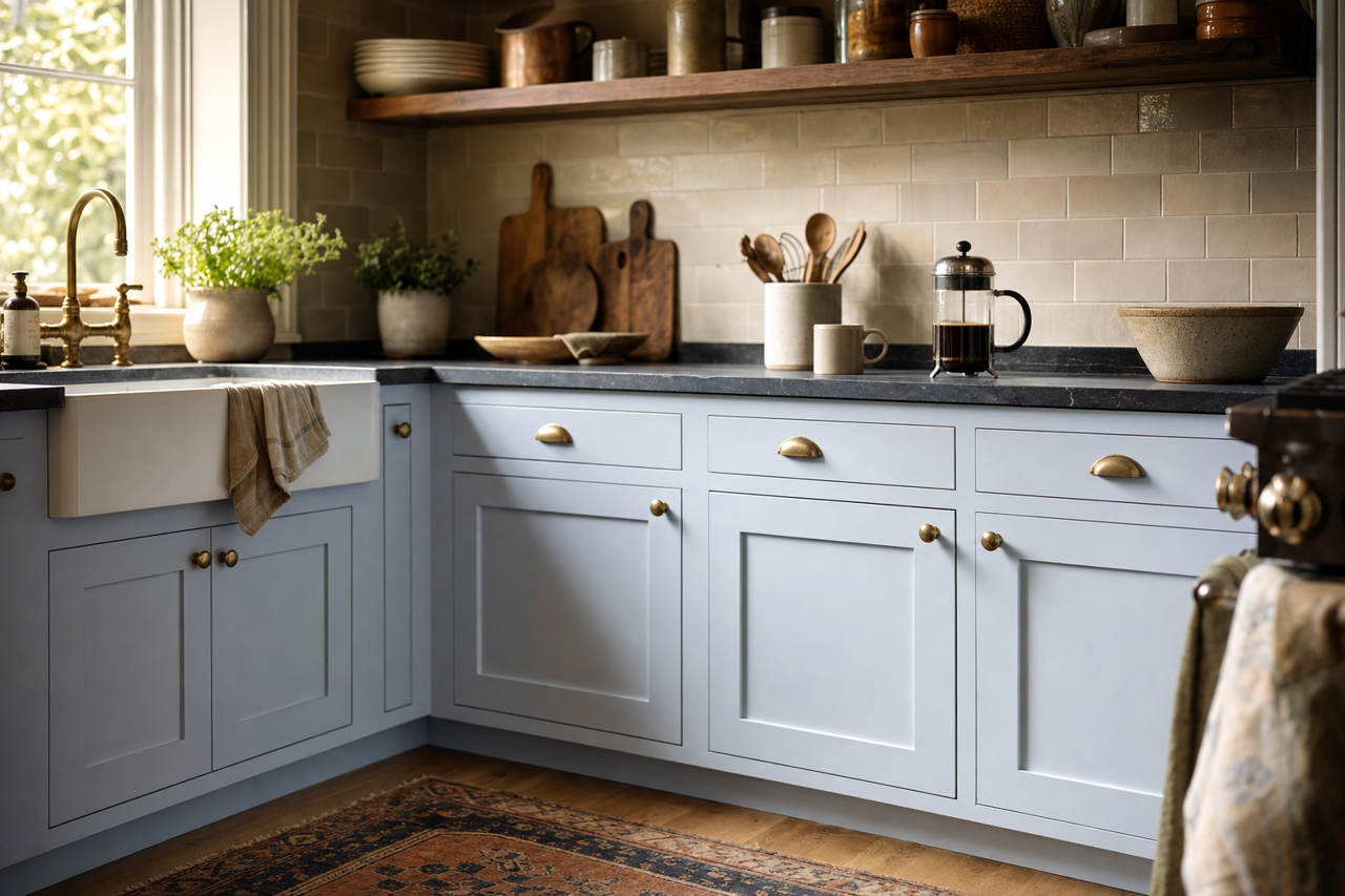 Wishful Blue by Sherwin-Williams on cabinets