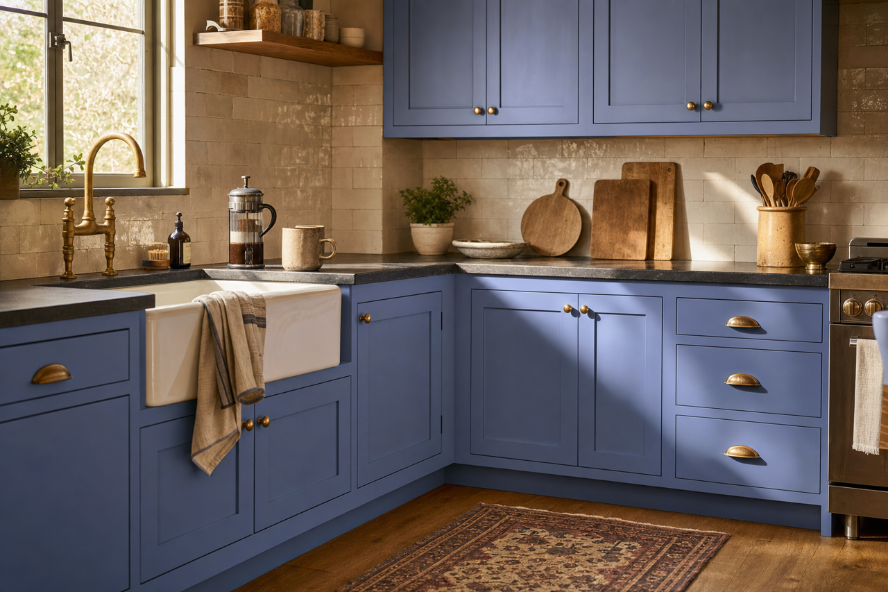 Gentian by Sherwin-Williams on cabinets
